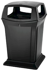 TRASH CAN, RUBBERMAID, OUTOOR, FIRE-SAFE, RANGER, BLACK, 45 GALLON LARGE